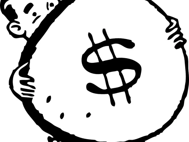 Drawing of man holding a bag of cash